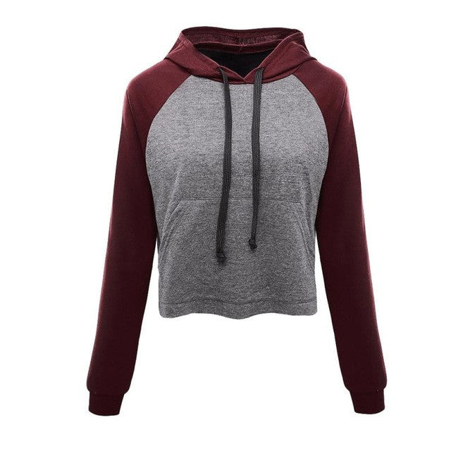 Cropped Hoodies Women Pocket Slim Patchwork Tracksuit Women Autumn Casual Basic Pullovers Ropa Deportiva Mujer#121