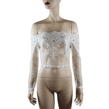 Cropped Women Blouses Lace Floral Transparent Long Sleeve Bodycon Blouse Off Shoulder Tops Ropa Mujer#212