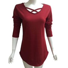 Cross Hollow Out T Shirt Women Solid Long Sleeve Casual Shirt Slim Cotton Autumn Tops Poleras De Mujer#B12