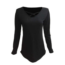 Cross Hollow Out T Shirt Women Solid Long Sleeve Casual Shirt Slim Cotton Autumn Tops Poleras De Mujer#B12