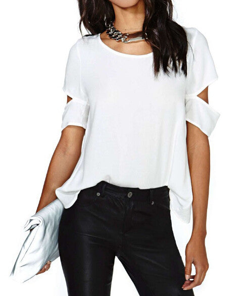 Cut Out White Women Blouse Short Sleeve Blouse Sexy Women Tops Camisas Roupas Femininas Blusas Femininas 2015