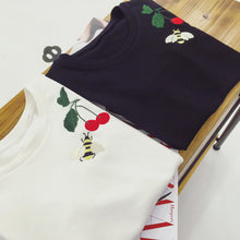 Cute Bee Cherry Embroider Women T Shirt 2016 Summer Loose O-neck Short Sleeve Women Comfortable Tops Tees 71187