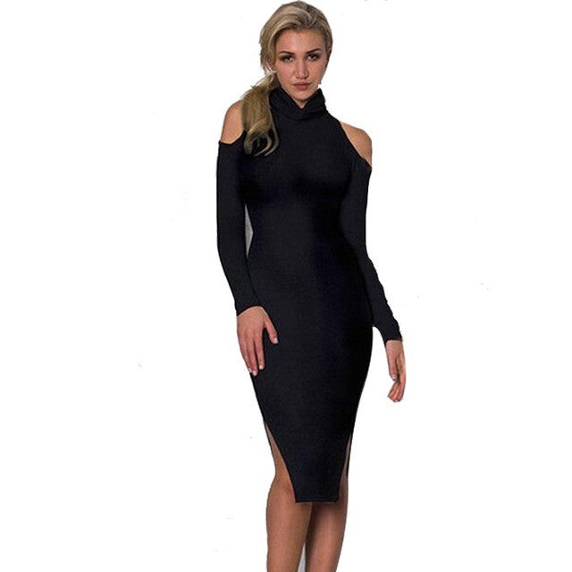 Cute Black Off Shoulder Turtleneck Sheath Dress Women Sexy Bodycon Vestidos Full Plus Size Dresses 70222