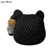Cute Cats Ear Shaped Beanie Women Solid Knitted Ladies Winter Warm Hats Mixed Hair Ball Winter Cap Gorros E Toucas Feminina#C103