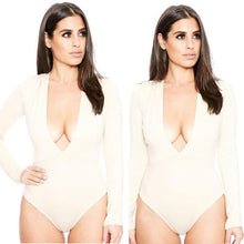 Deep V-Neck Sexy One Piece Outfits Long Sleeve Slim One Piece Bodysuits For Women Rompers Womens Spring Wear #212