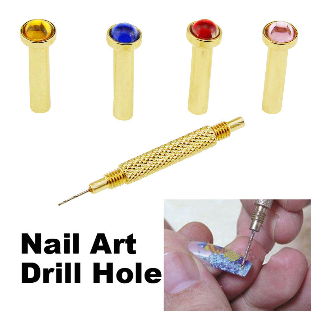 Drill Hole Nail Art UV Gel Acrylic Tool Hand Dangle (Beads Color Random)