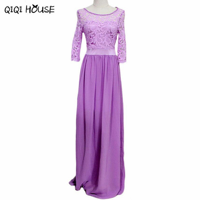 Elegant Maxi Dress Flare Dress Lace Crochet Chiffon Half Sleeve Evening Party Dress Vestidos De Renda #C812