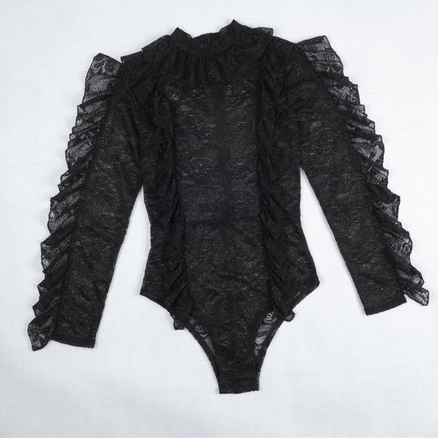 Elegant Overalls Sexy Rompers For Women Black Lace Long Sleeve Bodysuits 2017 Women Clothes Sexy Rompers#121