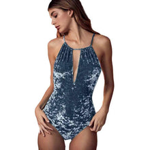 Elegant Velvet Sleeveless Romper Sexy Backless Women Bodysuit Halter Sexy One Piece Outfits Jumpsuits & Rompers#121