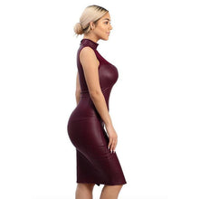 Elegant Women Dress 2017 New Arrival PU Leather Lace patchwork Red/Black sleeveless split sexy party bodycon dresses Ladies #23