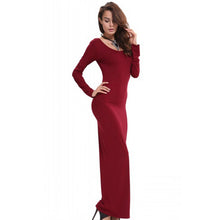 Elegant Women Dress Red Black Blue Polyester Soft Stretch Long Maxi Dress Bodycon Dresses With Long Sleeves Plain House Dress
