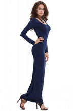 Elegant Women Dress Red Black Blue Polyester Soft Stretch Long Maxi Dress Bodycon Dresses With Long Sleeves Plain House Dress