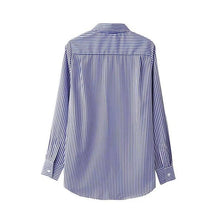 Embroidery Floral Blouses Blue Striped Long Sleeve Fashion Women Blouse Turn-down Collar Blouse Blusas Mujer#1121