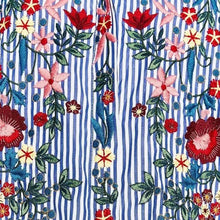 Embroidery Floral Blouses Blue Striped Long Sleeve Fashion Women Blouse Turn-down Collar Blouse Blusas Mujer#1121