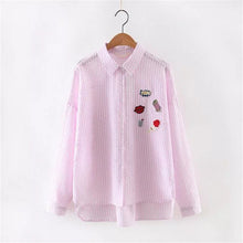 Embroidery Plus Size Shirt Casual Long Sleeve Blouses Striped Blusas Fashion Turn-down Collar Femininas Tops 71772