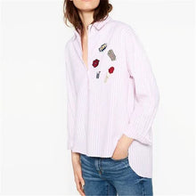 Embroidery Plus Size Shirt Casual Long Sleeve Blouses Striped Blusas Fashion Turn-down Collar Femininas Tops 71772