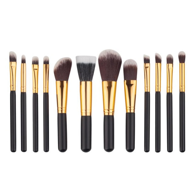 Excellent Quality Synthetic Hair aluminium tube 12Pc Makeup Brushes Set Powder Foundation Eyeshadow Eyeliner Lip Cosmetic Brush