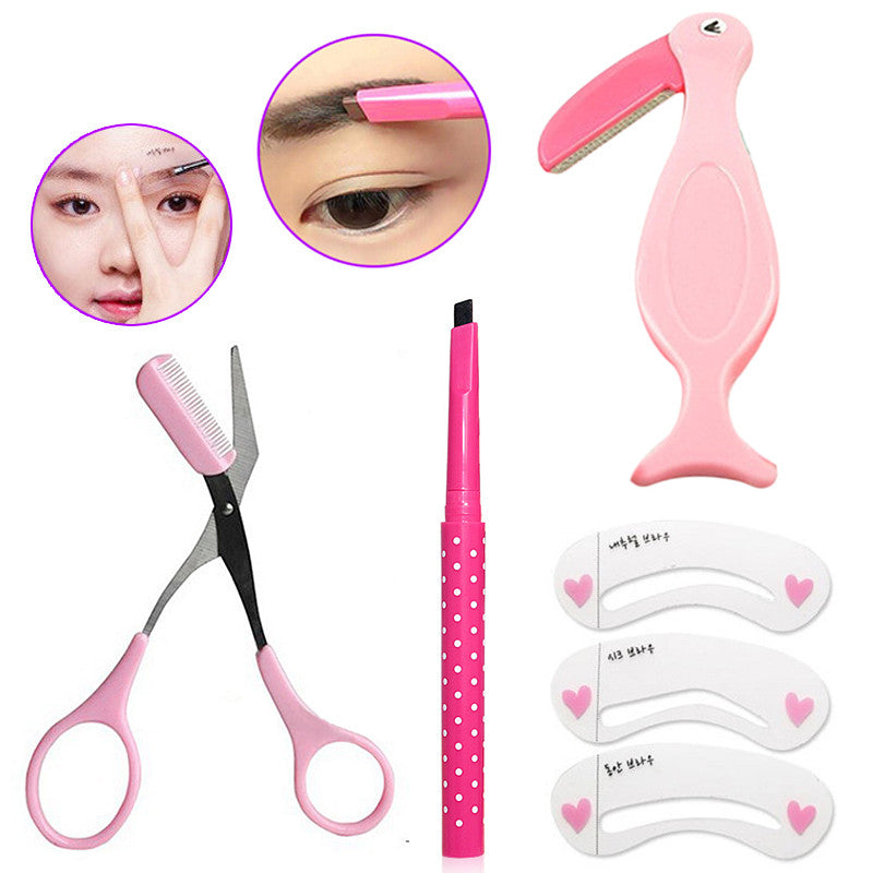 Eyebrow Trimmer Hair Scissors + Eyebrow pencil + Eyebrow Scissors + 3Pcs New Eyebrow Stencil Tool Beauty Tool