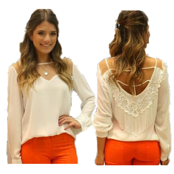 Fashion Lace Women Chiffon Blouse Long Sleeve Blusas Women Blouses Plus Size Blusas Femininas 2014 Camisas Roupas Femininas