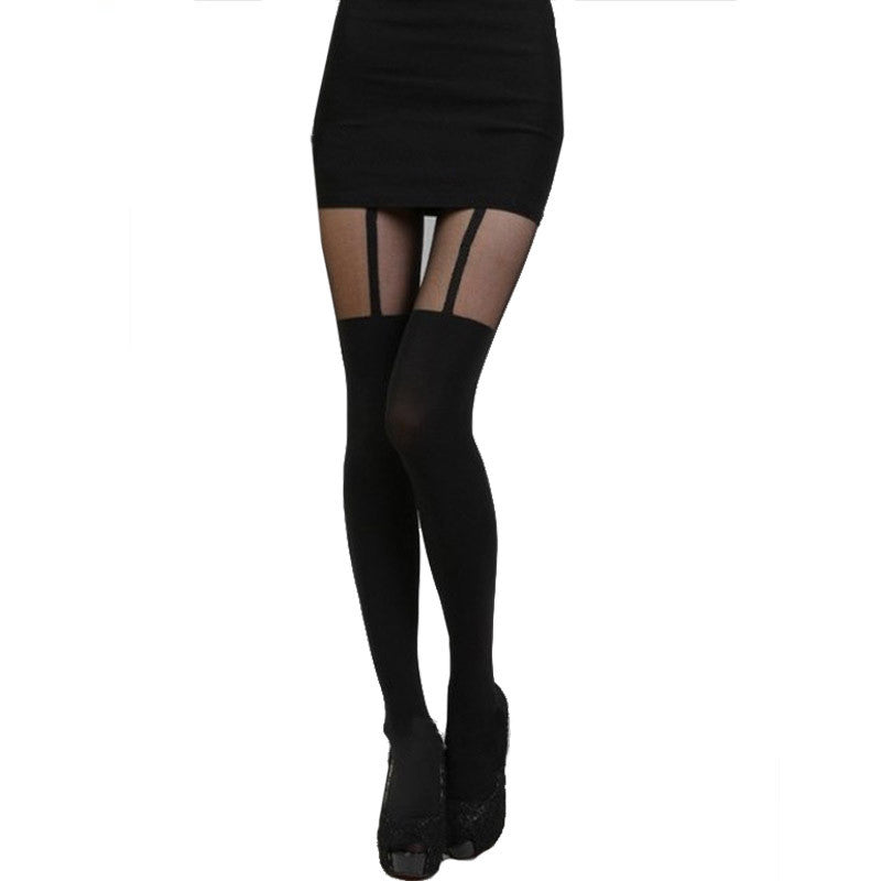 Fashion Tights Bow Tattoo Mock Bow Suspender Sheer Stockings Pantyhose