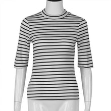 Fashion Women Black And White Striped Half Sleeve Autumn Winter Basic T-shirt Turtlneck Slim Women Tops 2016