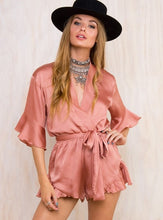 Faux Silk Boho Front Bowknot V Neck Wrap Ruffle Half Sleeve Short Romper Casual Summer Women Jumpsuit Japanese 2016 Fashion