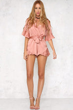 Faux Silk Boho Front Bowknot V Neck Wrap Ruffle Half Sleeve Short Romper Casual Summer Women Jumpsuit Japanese 2016 Fashion