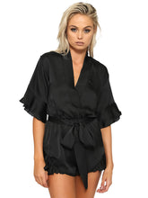 Faux Silk Boho Front Bowknot V Neck Wrap Ruffle Half Sleeve Short Romper Casual Summer Women Jumpsuit Japanese 2016 Fashion