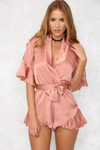 Faux Silk Boho Front Bowknot V Neck Wrap Ruffle Half Sleeve Short Romper Casual Summer Women Jumpsuit Japanese 2016 Fashion