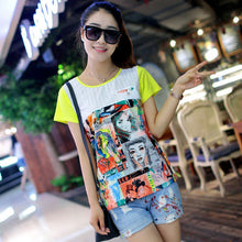 Female Chiffon Top Shirt 2017 O-collar Short Sleeve Tops Printing Lace Hollow Patchwork Shirt Loose Fashion Vestidos 33077