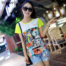 Female Chiffon Top Shirt 2017 O-collar Short Sleeve Tops Printing Lace Hollow Patchwork Shirt Loose Fashion Vestidos 33077