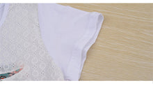 Female Chiffon Top Shirt 2017 O-collar Short Sleeve Tops Printing Lace Hollow Patchwork Shirt Loose Fashion Vestidos 33077