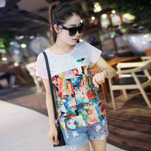 Female Chiffon Top Shirt 2017 O-collar Short Sleeve Tops Printing Lace Hollow Patchwork Shirt Loose Fashion Vestidos 33077