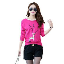 Female New Fashion Pullovers Plus Size Animal AppliquesThin Knitted Long Sleeve O-neck Sweaters Hot Sale 32045