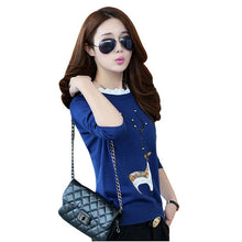 Female New Fashion Pullovers Plus Size Animal AppliquesThin Knitted Long Sleeve O-neck Sweaters Hot Sale 32045