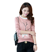 Female New Fashion Pullovers Plus Size Animal AppliquesThin Knitted Long Sleeve O-neck Sweaters Hot Sale 32045