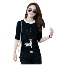 Female New Fashion Pullovers Plus Size Animal AppliquesThin Knitted Long Sleeve O-neck Sweaters Hot Sale 32045