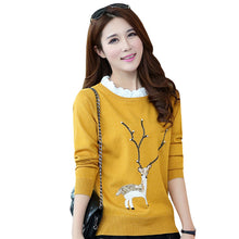 Female New Fashion Pullovers Plus Size Animal AppliquesThin Knitted Long Sleeve O-neck Sweaters Hot Sale 32045