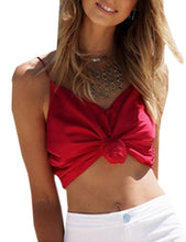 Front Bowknot V Neck Spaghetti Strap Crop Top Women Summer Sexy Girl Short Vest Beach Camis Bralette 2016 New Arrival