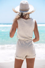 Front Lace Up Grey Cotton Short Romper One piece Jumpsuit Summer Plus Size Sleeveless Casual Bodysuit Lady Overalls Playsuit