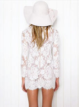 Front Lace Up See Through Sexy Sheer Embroidery Mini Micro Flower Pattern Floral Elegant Dress Loose European Style Crochet 2016