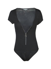 Front Zipper Deep V Neck Sexy Plunge Women Short Sleeve Bodysuit Summer Casual Black Party 2016 One Piece Jumpsuit Romper
