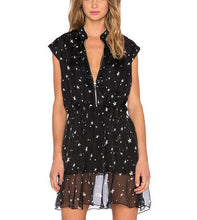 Front Zipper Star Print V Neck See Through Chiffonmini Casual Dress Peplum Sheer Sleeveless Summer Dresses Casual Womens Summer