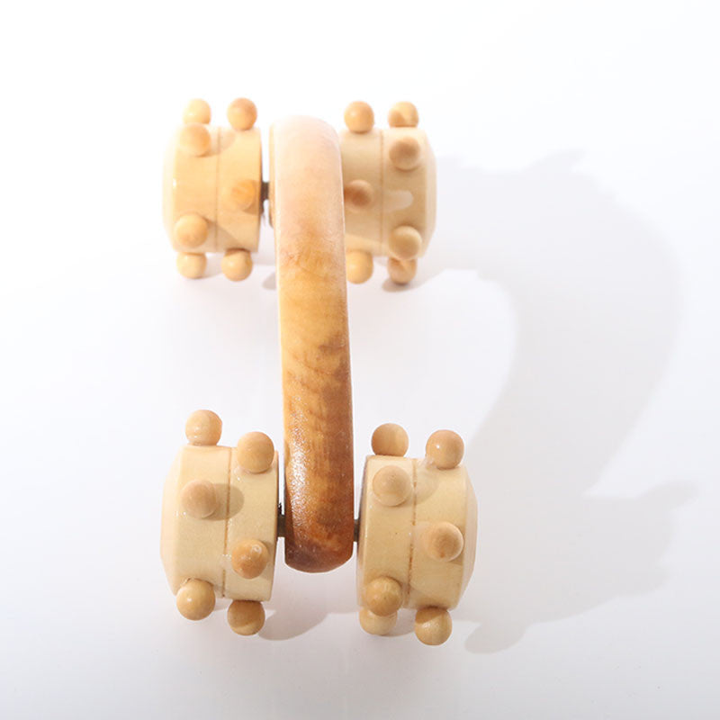 Full-body Four Wheels Wooden Roller Relaxing Hand Massage Tool Reflexology Face Hand Foot Back Body Therapy