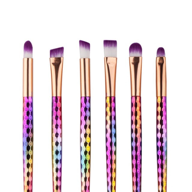 GUJHUI Plating plastic ,aluminium tube Nylon hair Material 6Pcs Colorful Cosmetic Eyebrow Eyeshadow Brush Makeup Brush Sets Kit
