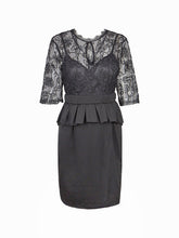 Gauze Mesh Floral Pattern Front Hollow Out High Waist Peplum Eyelash Lace Women Black Dress 2016 Casual Office Work Dress