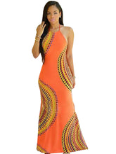 Halter Open Back Hollow Out Spaghetii Strap Orange Pattern Long Maxi Beach Beach Women Women High Quality Dress 2016 New Style