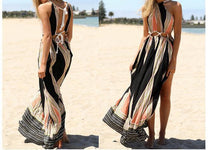 High Double Side Slit Front Hollow Sleeveless Spaghetti Strap Boho Sexy Beach Long Maxi Dress Clothing Print Women Bohemian