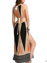 High Double Side Slit Front Hollow Sleeveless Spaghetti Strap Boho Sexy Beach Long Maxi Dress Clothing Print Women Bohemian