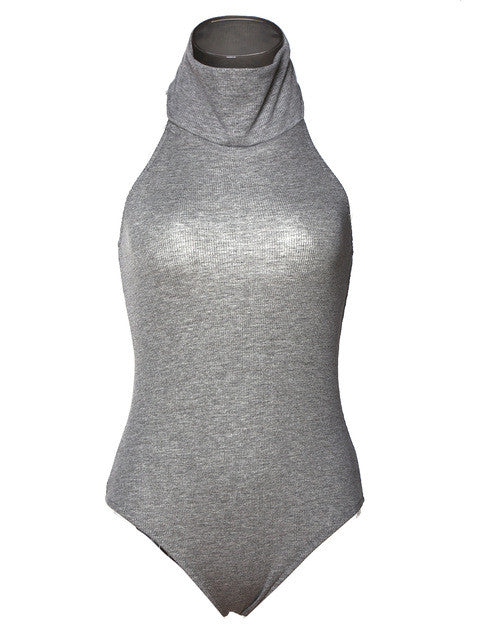 High Neck Knit Jumpsuit Sleeveless Backless Halter Stretch Bodycon Grey Short Rompers Women Sexy Pant Suits Lady Overall Outfit